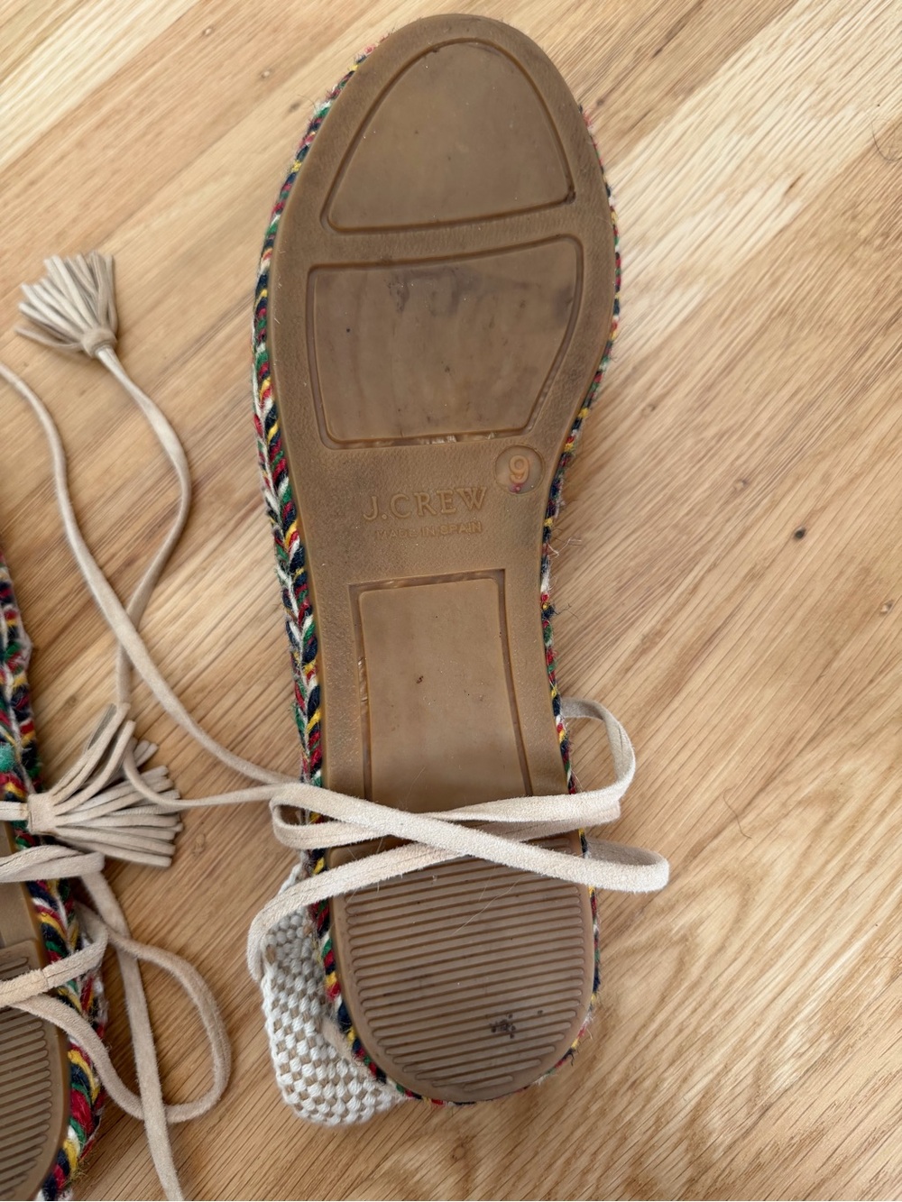 J. Crew Beige Suede Tassel Espadrille with Multicolor Braided Sole - Picture 3 of 4